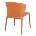 Hola Orange Leather Armrest Dining Stoler